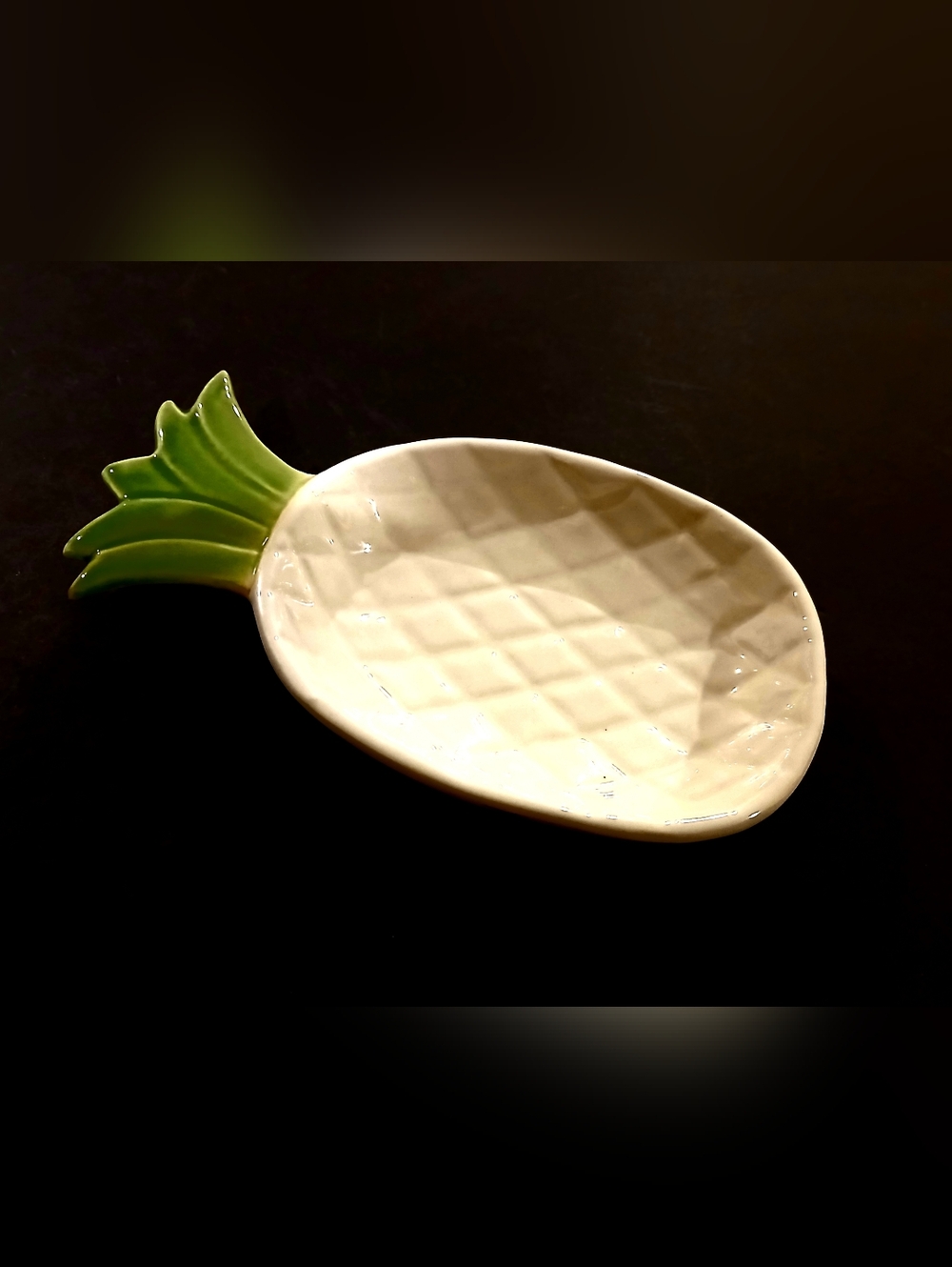 Vintage Ceramic Pineapple Trinket Dish in White and Green